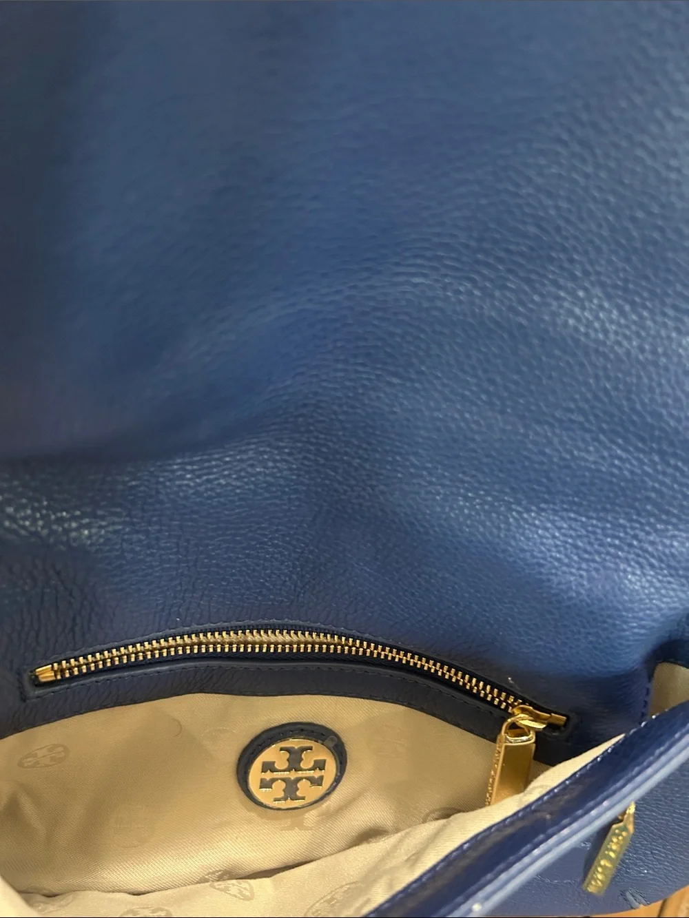 Tory Burch Royal Blue Leather Crossbody with Gold Chain